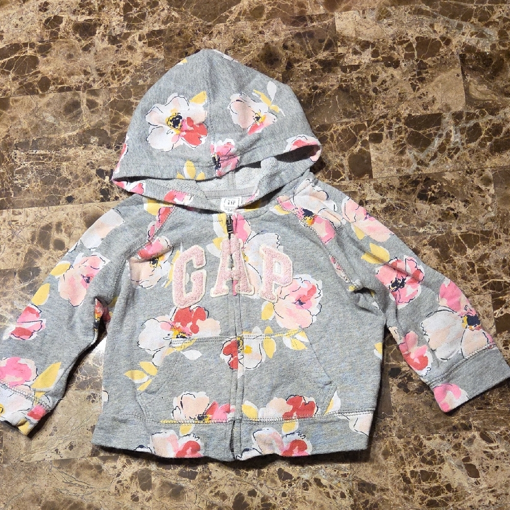 GAP Kids Gray Hoodie with Pink Floral Design